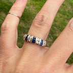 Luxury Jewelry Vintage Vertical Channel Baguette & Round Cut Blue & White Sapphire Half Eternity Wedding Bands