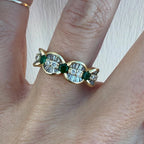 May Birthstone Golden Vintage Round Cut Emerald Sapphire Half Eternity Wedding Band