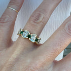 May Birthstone Golden Vintage Round Cut Emerald Sapphire Half Eternity Wedding Band