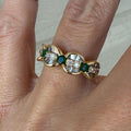 May Birthstone Golden Vintage Round Cut Emerald Sapphire Half Eternity Wedding Band