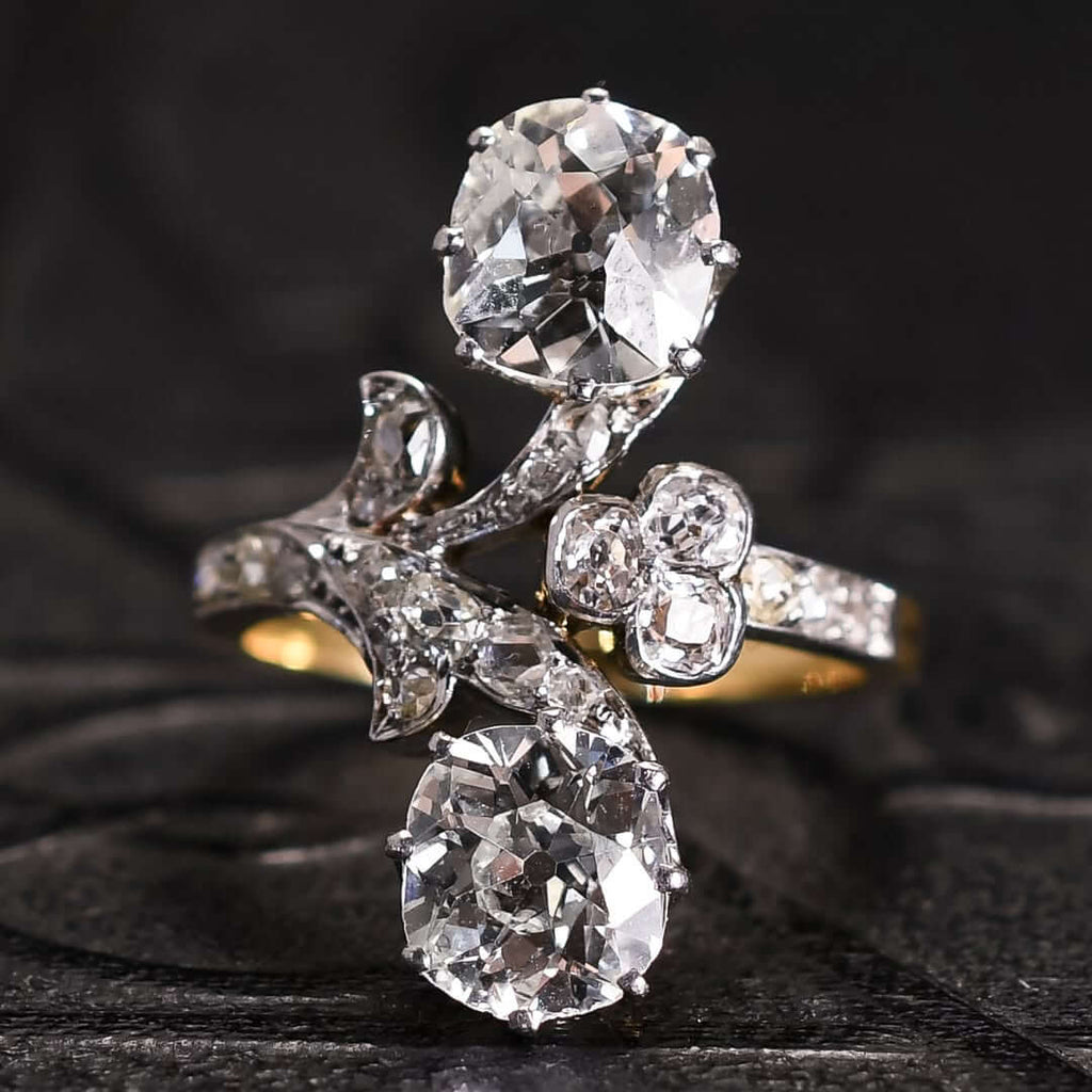 Luxury Jewelry Toi Et Moi Design Two Tone Cushion & Round Cut White Sapphire Engagement Ring