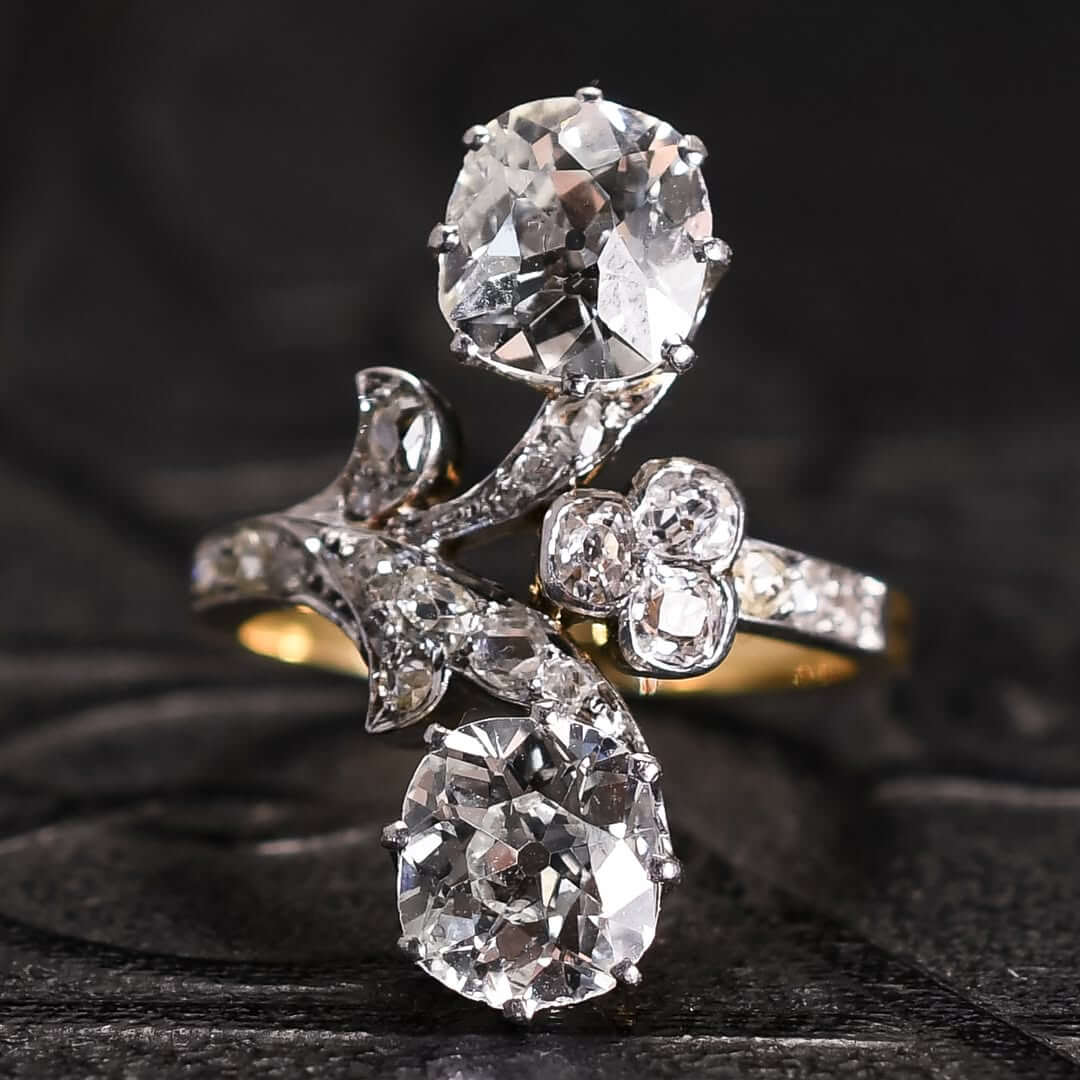 Luxury Jewelry Toi Et Moi Design Two Tone Cushion & Round Cut White Sapphire Engagement Ring