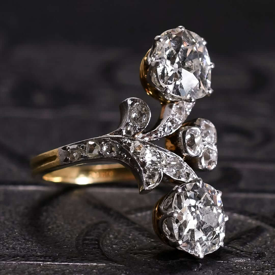 Luxury Jewelry Toi Et Moi Design Two Tone Cushion & Round Cut White Sapphire Engagement Ring