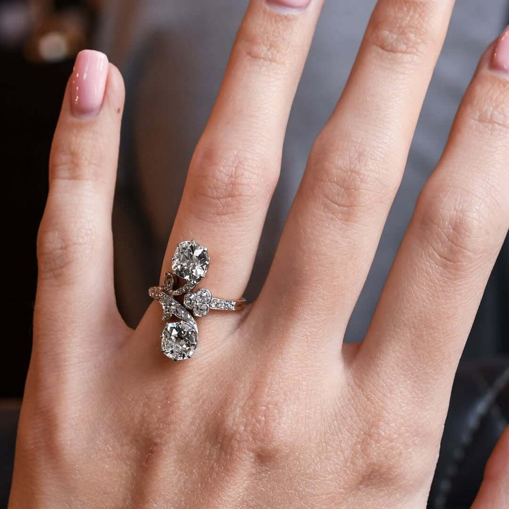 Luxury Jewelry Toi Et Moi Design Two Tone Cushion & Round Cut White Sapphire Engagement Ring
