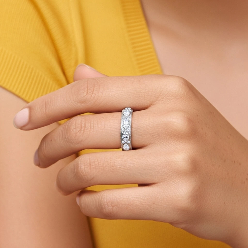 Luxury Jewelry Marquise Cut White Sapphire Eternity Wedding Band For Women
