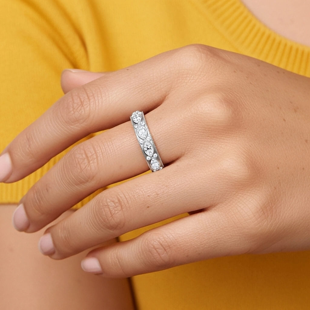 Luxury Jewelry Marquise Cut White Sapphire Eternity Wedding Band For Women
