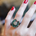 Luxury Jewelry Two Tone Horseshoe Design Round & Emerald Cut White & Emerald Sapphire Engagement rings