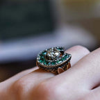Luxury Jewelry Two Tone Horseshoe Design Round & Emerald Cut White & Emerald Sapphire Engagement rings