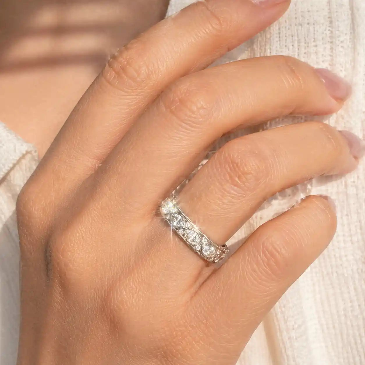 Luxury Jewelry Marquise Cut White Sapphire Eternity Wedding Band For Women