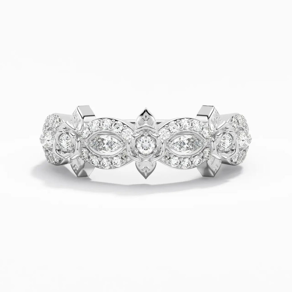 Luxury Jewelry Pavé Nature Blossom Rose Design Round Cut White Sapphire Half Eternity Wedding Band For Women