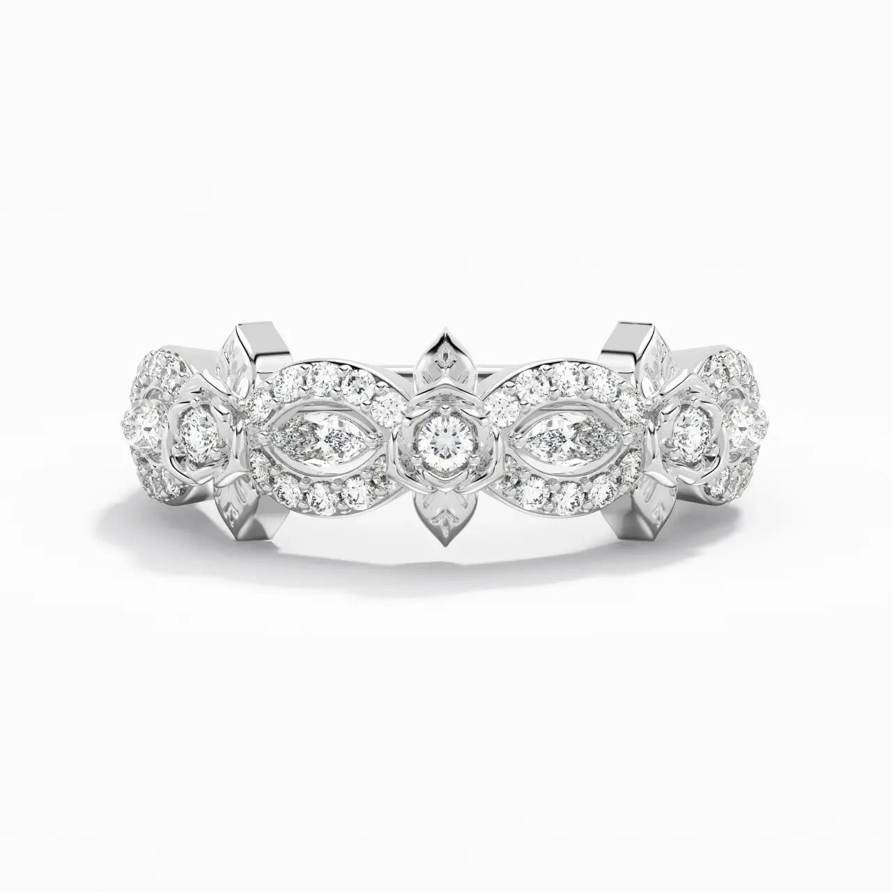 Luxury Jewelry Pavé Nature Blossom Rose Design Round Cut White Sapphire Half Eternity Wedding Band For Women