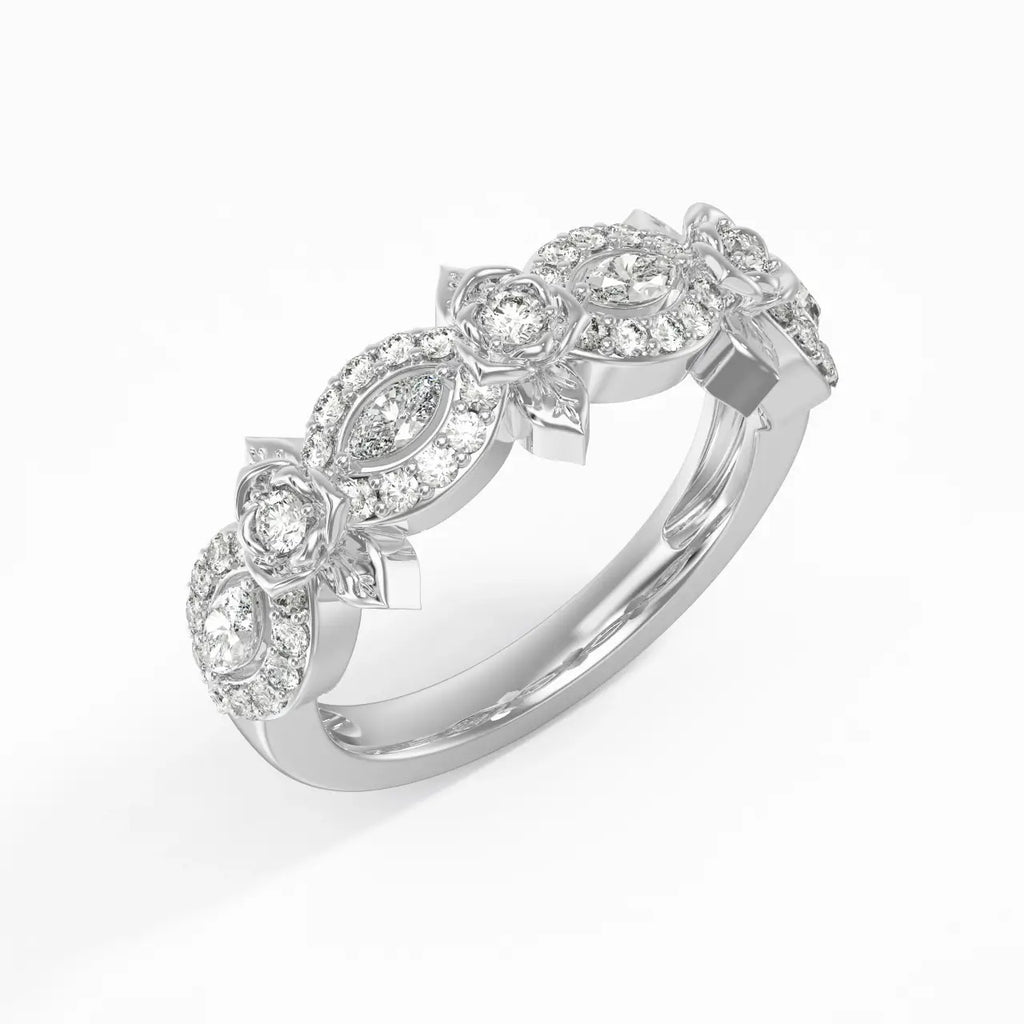 Luxury Jewelry Pavé Nature Blossom Rose Design Round Cut White Sapphire Half Eternity Wedding Band For Women