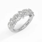 Luxury Jewelry Pavé Nature Blossom Rose Design Round Cut White Sapphire Half Eternity Wedding Band For Women