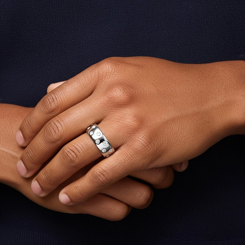 Luxury Jewelry Wide Round Cut White Sapphire Eternity Wedding Band For Women
