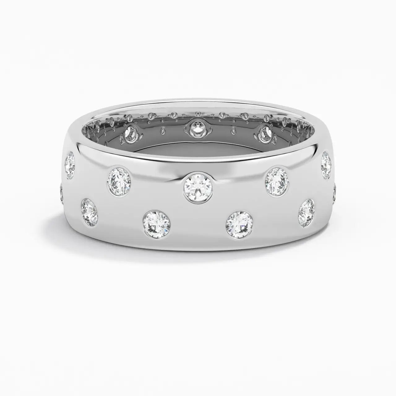 Luxury Jewelry Wide Round Cut White Sapphire Eternity Wedding Band For Women