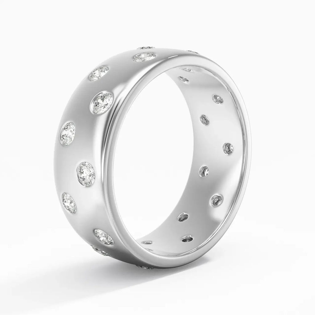 Luxury Jewelry Wide Round Cut White Sapphire Eternity Wedding Band For Women