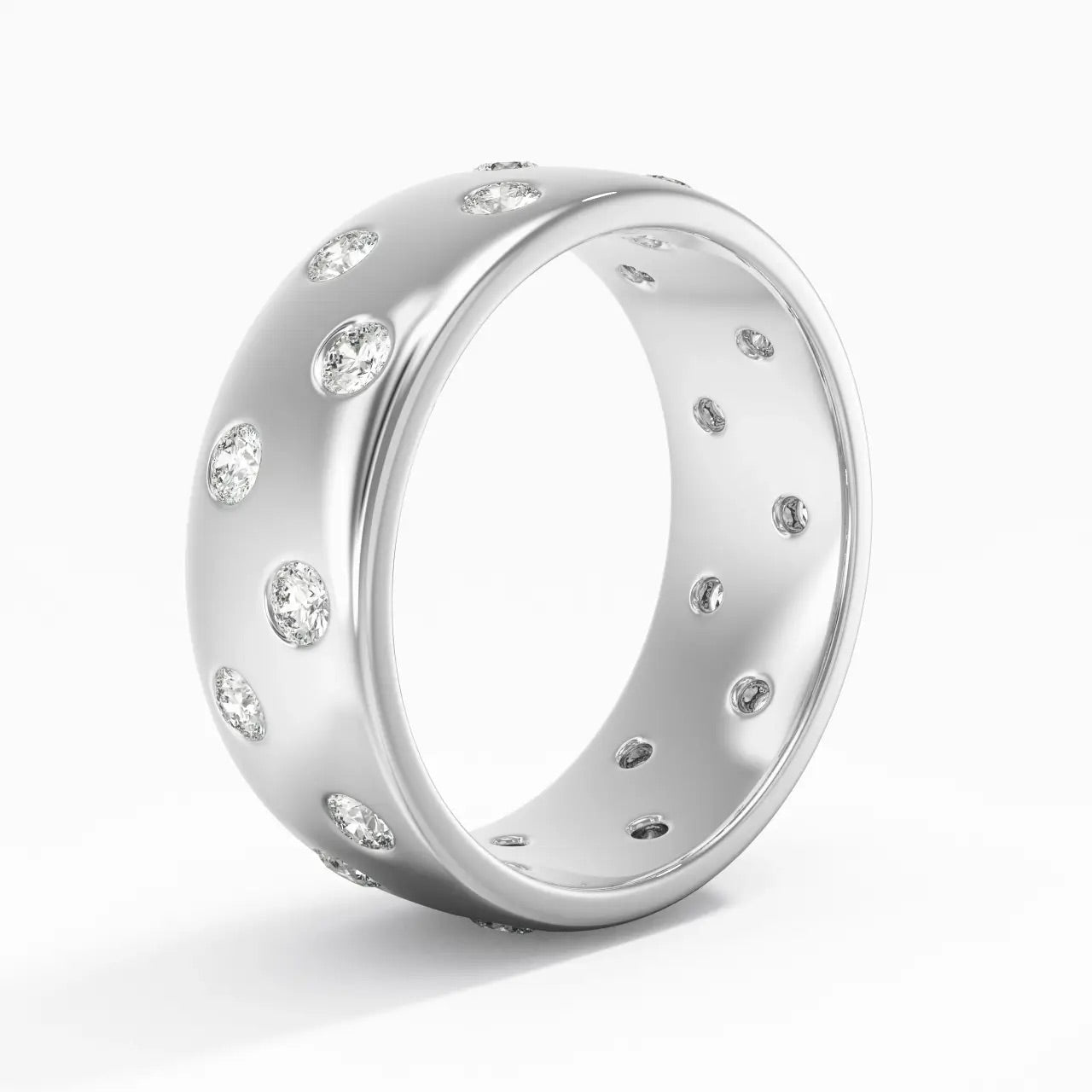 Luxury Jewelry Wide Round Cut White Sapphire Eternity Wedding Band For Women