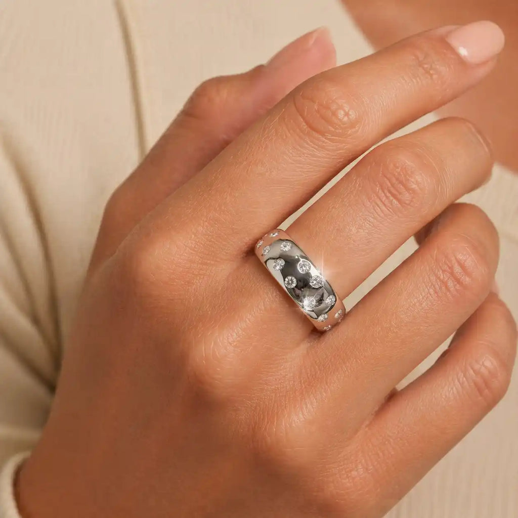 Luxury Jewelry Wide Round Cut White Sapphire Eternity Wedding Band For Women