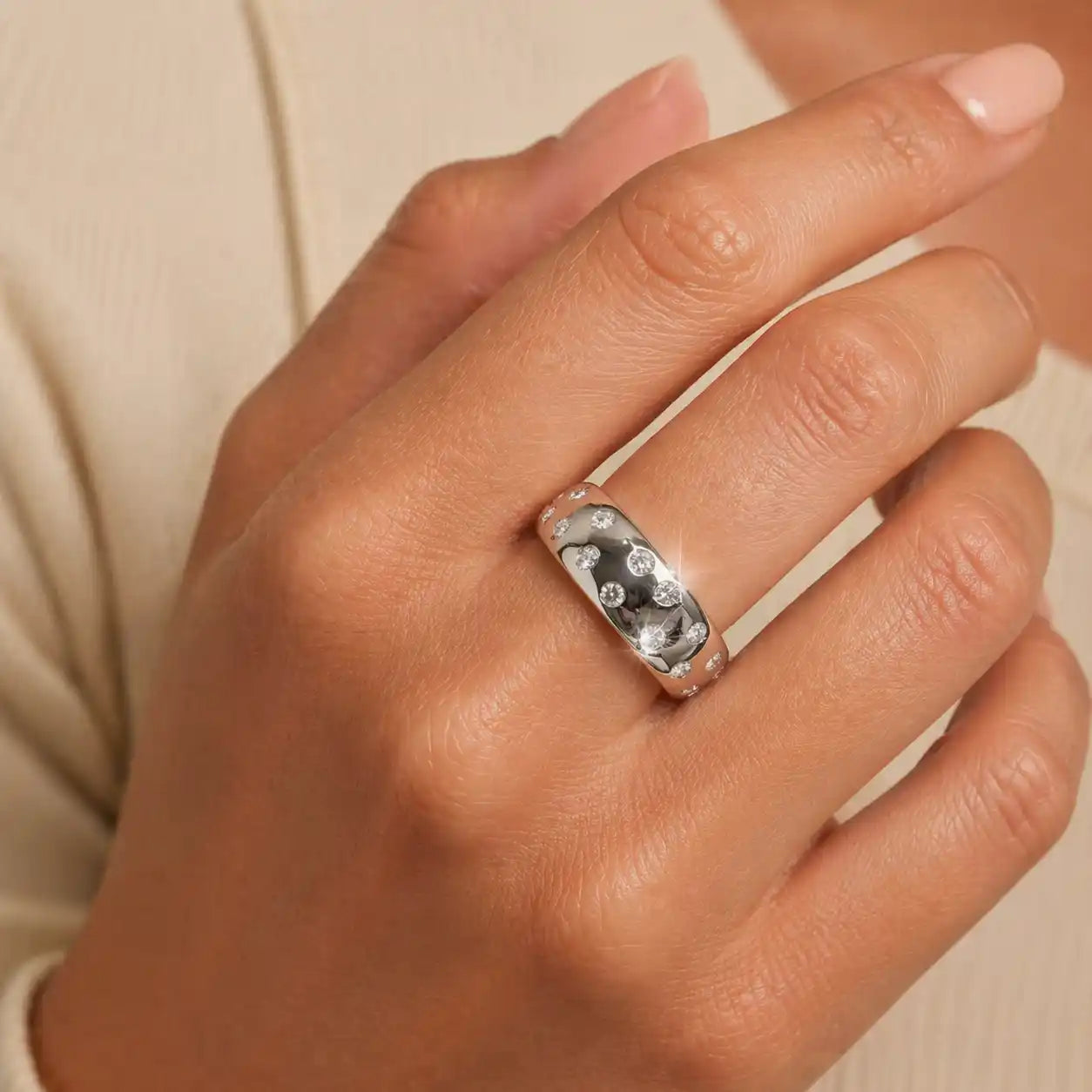 Luxury Jewelry Wide Round Cut White Sapphire Eternity Wedding Band For Women