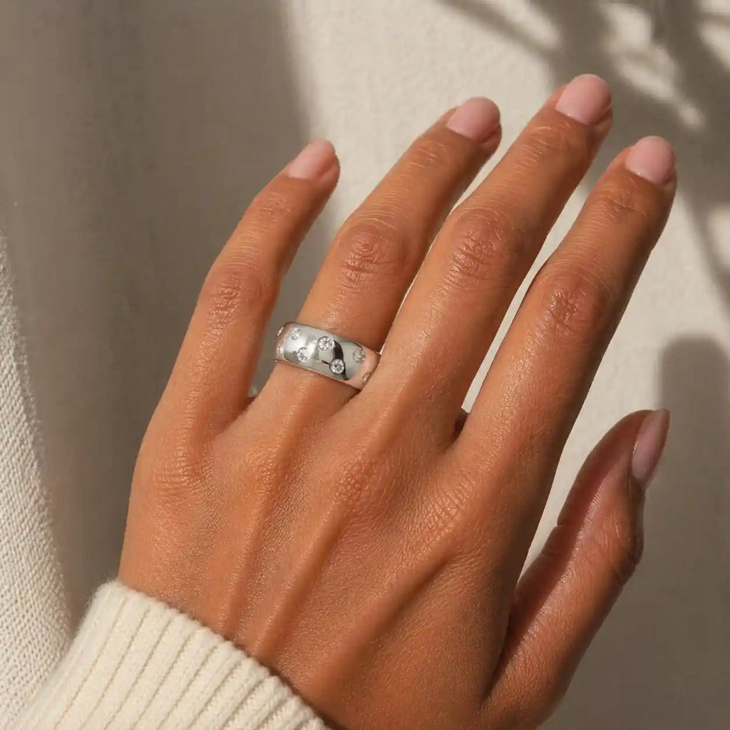 Luxury Jewelry Wide Round Cut White Sapphire Eternity Wedding Band For Women