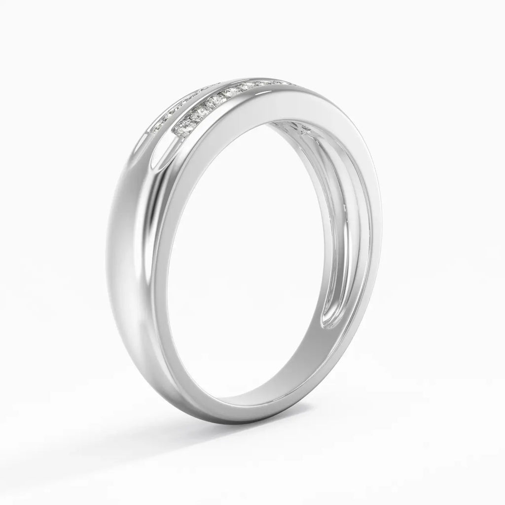 Luxury Jewelry Double Row Round Cut White Sapphire Half Eternity Wedding Band For Women