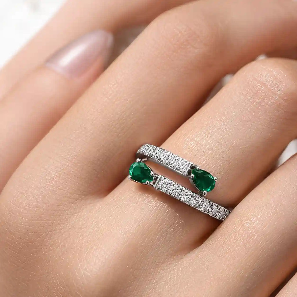 Luxury Jewelry Pear Cut Emerald Sapphire Half Eternity Wedding Band For Women