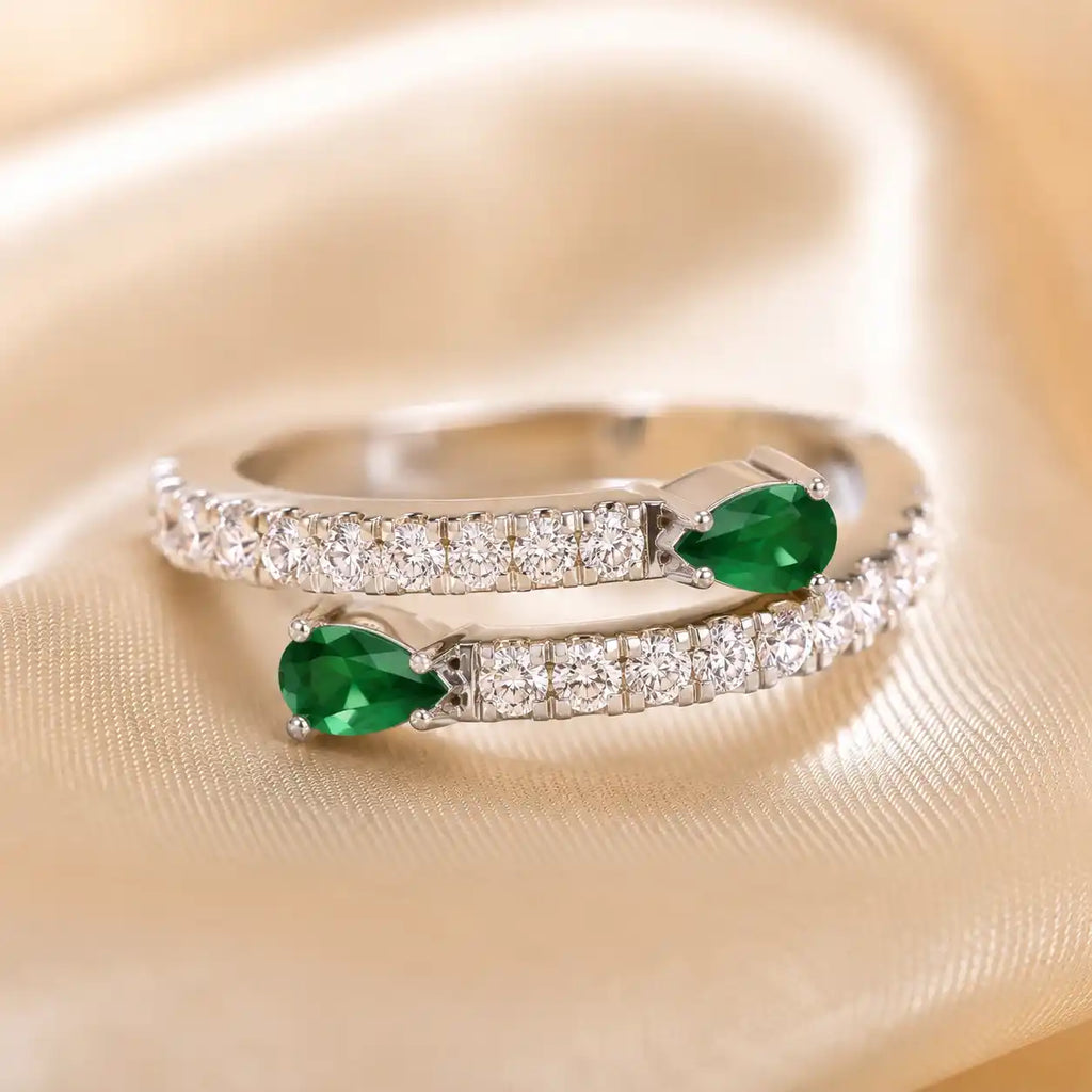 Luxury Jewelry Pear Cut Emerald Sapphire Half Eternity Wedding Band For Women