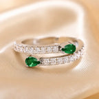 Luxury Jewelry Pear Cut Emerald Sapphire Half Eternity Wedding Band For Women