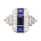 Luxury Jewelry Art Deco Baguette Cut Blue & White Sapphire Engagement Rings