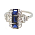 Luxury Jewelry Art Deco Baguette Cut Blue & White Sapphire Engagement Rings