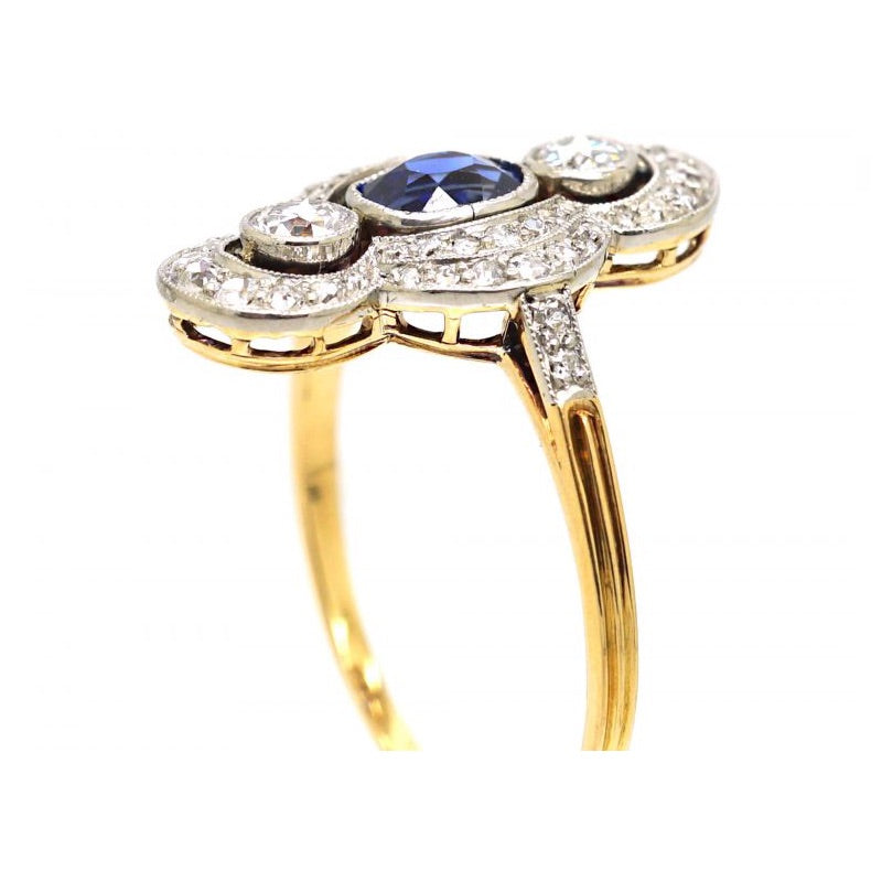 Luxury Jewelry Cluster Two Tone Halo Cushion & Round Cut Blue & White Sapphire Engagement Rings