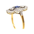 Luxury Jewelry Cluster Two Tone Halo Cushion & Round Cut Blue & White Sapphire Engagement Rings