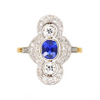 Luxury Jewelry Cluster Two Tone Halo Cushion & Round Cut Blue & White Sapphire Engagement Rings
