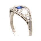 Luxury Jewelry Halo Asscher & Round Cut Blue & White Sapphire Engagement Rings