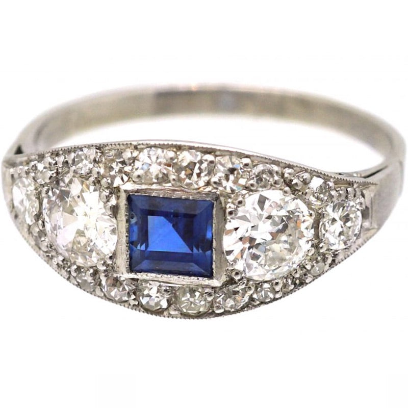 Luxury Jewelry Halo Asscher & Round Cut Blue & White Sapphire Engagement Rings