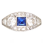 Luxury Jewelry Halo Asscher & Round Cut Blue & White Sapphire Engagement Rings
