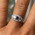 Luxury Jewelry Halo Asscher & Round Cut Blue & White Sapphire Engagement Rings