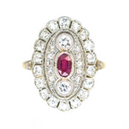 Luxury Jewelry Art Deco Two Tone Halo Oval & Round Cut Ruby & White Sapphire Engagement Rings
