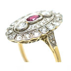 Luxury Jewelry Art Deco Two Tone Halo Oval & Round Cut Ruby & White Sapphire Engagement Rings