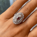 Luxury Jewelry Art Deco Two Tone Halo Oval & Round Cut Ruby & White Sapphire Engagement Rings