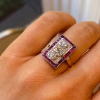 Luxury Jewelry Art Deco Two Tone Halo Round Cut White Sapphire Engagement Rings