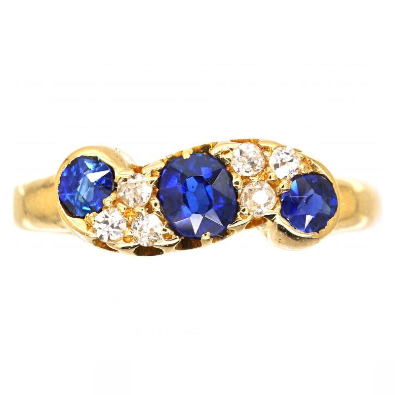 Luxury Jewelry Vintage Twist Design Golden Round Cut Blue & White Sapphire Engagement Rings