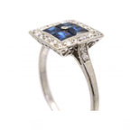 Luxury Jewelry Art Deco Halo Asscher Cut Blue & White Sapphire Engagement Rings