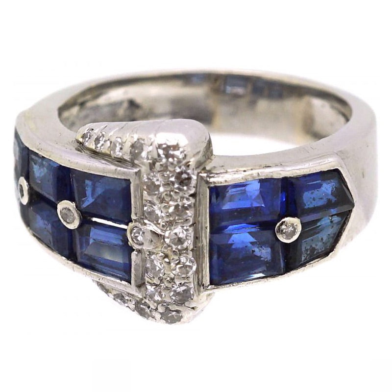 Luxury Jewelry Art Deco Iridium Buckle Design Emerald Cut Blue & White Sapphire Half Eternity Wedding Band For Women