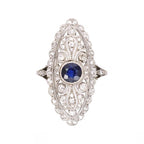 Luxury Jewelry Vintage Design Cluster Halo Round Cut Blue & White Sapphire Engagement Rings