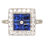 Luxury Jewelry Art Deco Halo Asscher Cut Blue & White Sapphire Engagement Rings