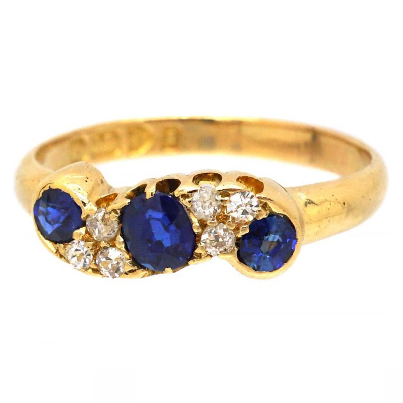Luxury Jewelry Vintage Twist Design Golden Round Cut Blue & White Sapphire Engagement Rings