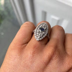 Luxury Jewelry Vintage Design Cluster Halo Round Cut Blue & White Sapphire Engagement Rings