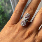 Luxury Jewelry Art Deco Swirl Design Halo Round Cut White & Ruby Sapphire Engagement Rings