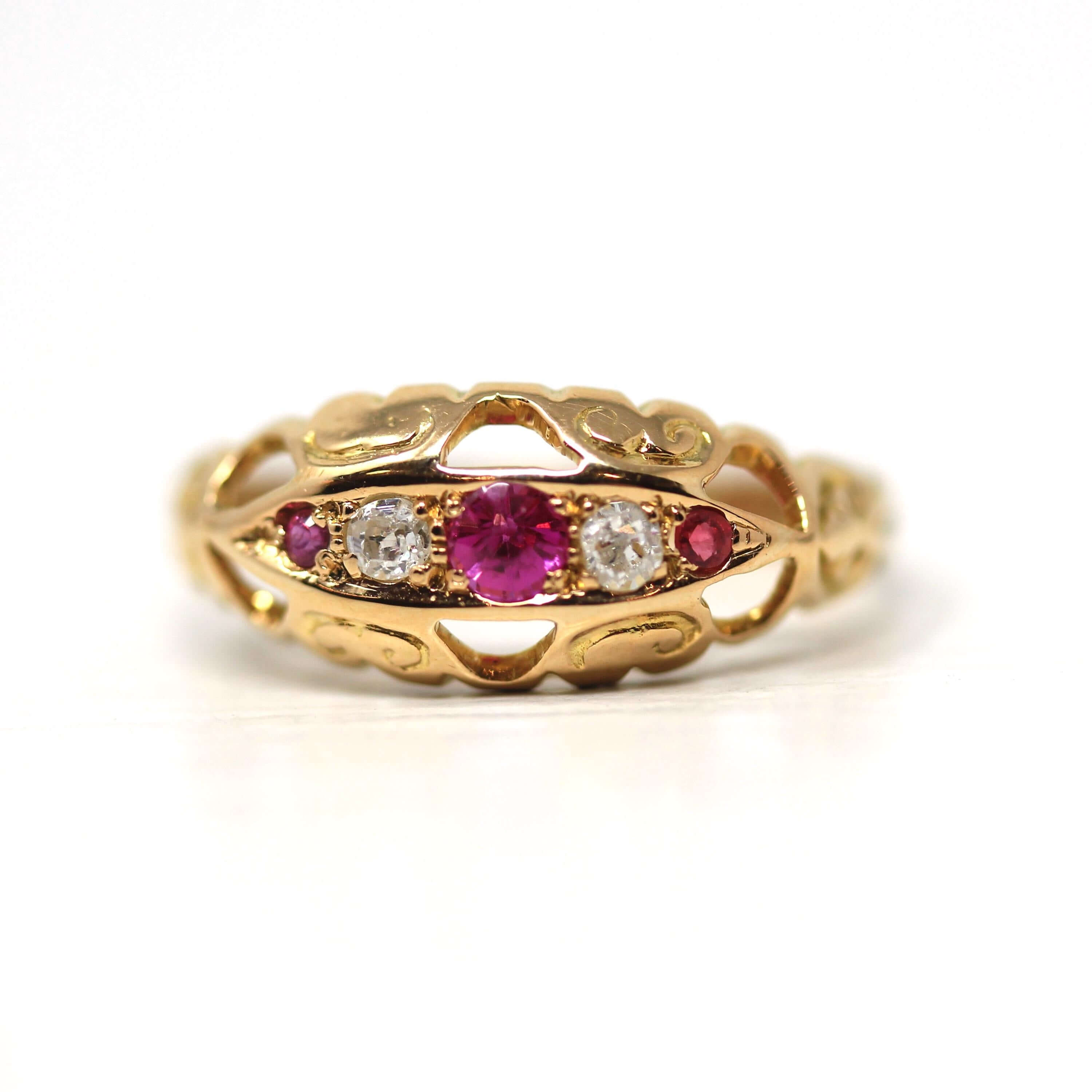 Luxury Jewelry Antique Design Round Cut Ruby & White Sapphire Half Eternity Wedding Band For Women